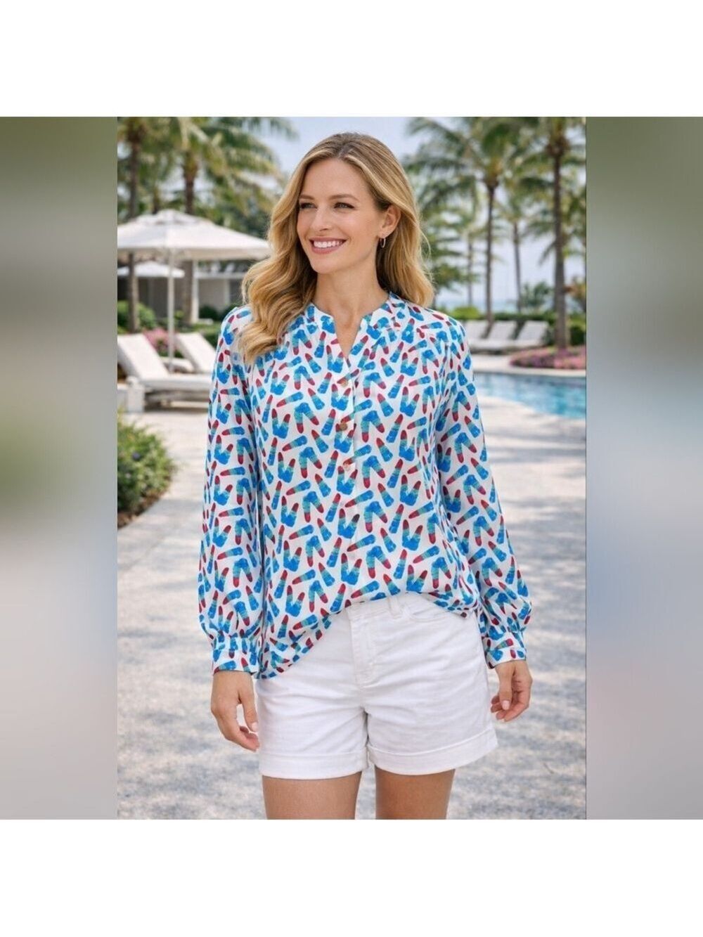 Lilly Pulitzer Silk Kissy Kiss Raleigh Blouse Lipstick Print Sz S NWT